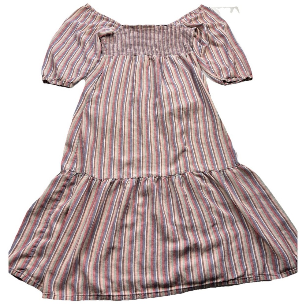 Marine Layer Dress Womens Sz L Multicolor Striped Ivy Smocked Linen Blend Maxi - Picture 8 of 9